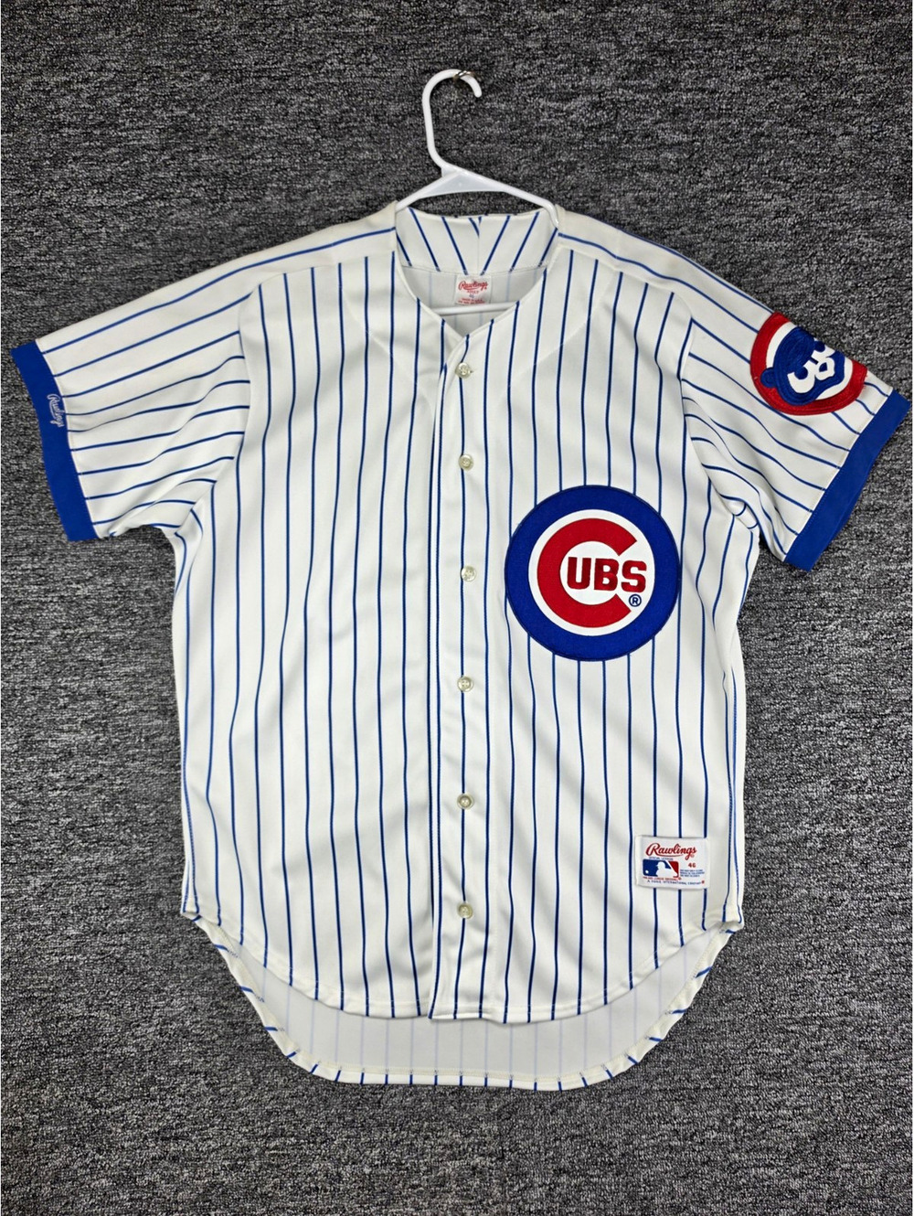 Rawlings Chicago Cubs MLB Pinstripe Button-Front Baseball Jersey White 46